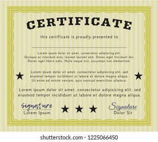 Yellow Certificate. With complex linear background. Money Pattern. Detailed. 