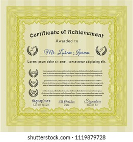 Yellow Certificate. Customizable, Easy to edit and change colors. Complex background. Money Pattern design. 