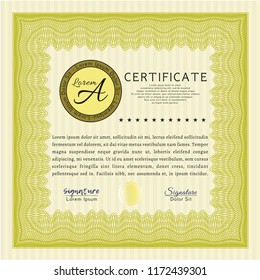 Yellow Certificate. Customizable, Easy to edit and change colors. Complex background. Artistry design. 