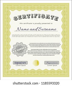 Yellow Certificate. Customizable, Easy to edit and change colors. With background. Retro design. 