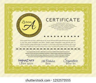 Yellow Certificate. Customizable, Easy to edit and change colors. With complex background. Excellent design. 