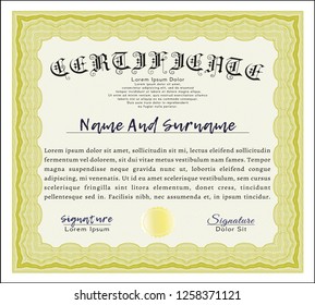 Yellow Certificate. Customizable, Easy to edit and change colors. Easy to print. Good design. 