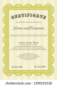 Yellow Certificate. Customizable, Easy to edit and change colors. With complex linear background. Good design. 