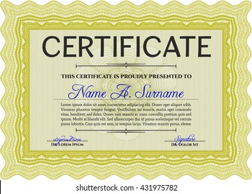 Yellow Certificate. Detailed. Complex design. Printer friendly. 