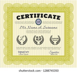 Yellow Certificate. Detailed. With guilloche pattern. Retro design. 