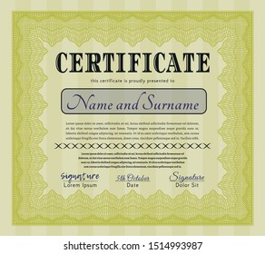 Yellow Certificate. Detailed. Printer friendly. Beauty design. 