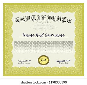 Yellow Certificate. Detailed. With quality background. Excellent design. 