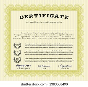 Yellow Certificate. Detailed. With quality background. Cordial design. 