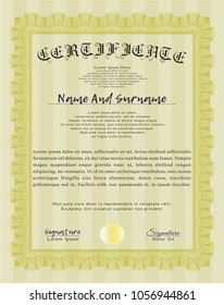 Yellow Certificate diploma or award template. Superior design. With complex linear background. Customizable, Easy to edit and change colors. 