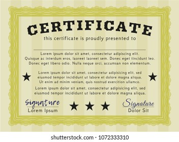  Yellow Certificate diploma or award template. Sophisticated design. Customizable, Easy to edit and change colors. Complex background. 