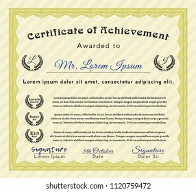 Yellow Certificate diploma or award template. With linear background. Excellent design. Customizable, Easy to edit and change colors. 