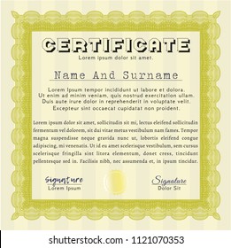 Yellow Certificate diploma or award template. With great quality guilloche pattern. Elegant design. Customizable, Easy to edit and change colors. 