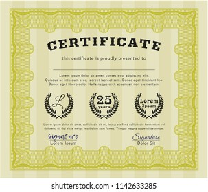 Yellow Certificate diploma or award template. Complex background. Customizable, Easy to edit and change colors. Elegant design. 