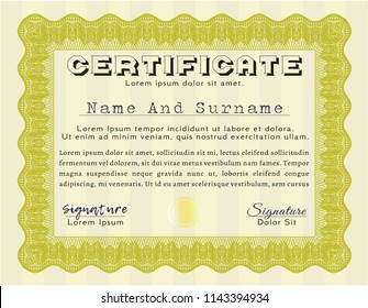 Yellow Certificate diploma or award template. Excellent design. Customizable, Easy to edit and change colors. Easy to print. 