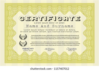Yellow Certificate diploma or award template. Printer friendly. Superior design. Customizable, Easy to edit and change colors. 