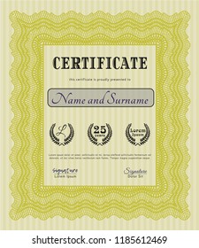 Yellow Certificate diploma or award template. With guilloche pattern. Money Pattern design. Customizable, Easy to edit and change colors. 