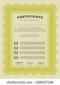 Yellow Certificate diploma or award template. Customizable, Easy to edit and change colors. With guilloche pattern. Modern design. 