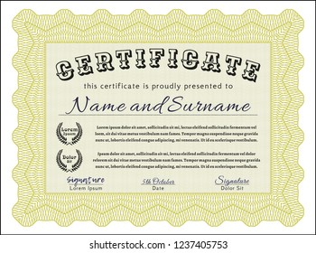 Yellow Certificate diploma or award template. With background. Customizable, Easy to edit and change colors. Modern design. 