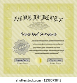 Yellow Certificate diploma or award template. Money style design. With background. Customizable, Easy to edit and change colors. 