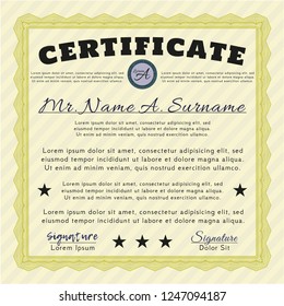 Yellow Certificate diploma or award template. Perfect design. Customizable, Easy to edit and change colors. Easy to print. 