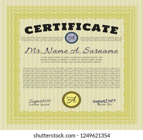 Yellow Certificate diploma or award template. Sophisticated design. Easy to print. Customizable, Easy to edit and change colors. 