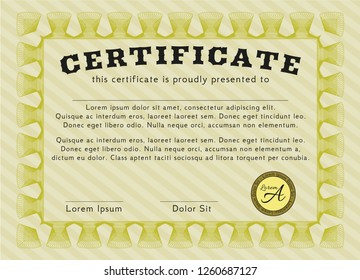 Yellow Certificate diploma or award template. Cordial design. Customizable, Easy to edit and change colors. Printer friendly. 