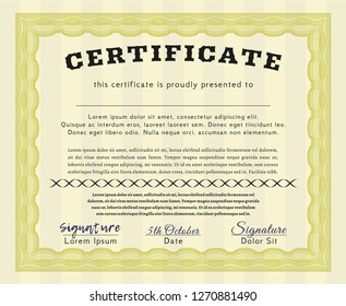 Yellow Certificate diploma or award template. Printer friendly. Perfect design. Customizable, Easy to edit and change colors. 