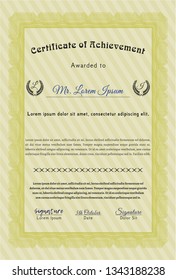 Yellow Certificate diploma or award template. Customizable, Easy to edit and change colors. With complex background. Money Pattern design. 