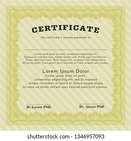 Yellow Certificate diploma or award template. Money design. With complex linear background. Vector illustration. 