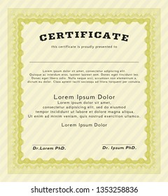 Yellow Certificate diploma or award template. With guilloche pattern. Excellent design. Customizable, Easy to edit and change colors. 