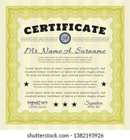 Yellow Certificate diploma or award template. Elegant design. Customizable, Easy to edit and change colors. With background. 