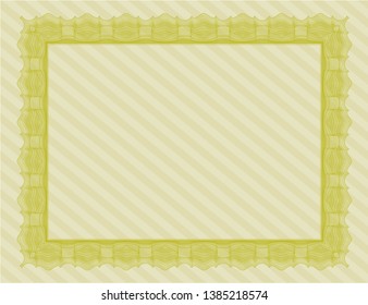 Yellow Certificate diploma or award template. Perfect design. Detailed. With linear background. 