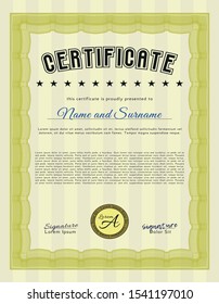 Yellow Certificate diploma or award template. With guilloche pattern. Customizable, Easy to edit and change colors. Excellent design. 