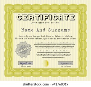 Yellow Certificate diploma or award template. Superior design. Customizable, Easy to edit and change colors. Easy to print. 