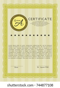 Yellow Certificate diploma or award template. Elegant design. Customizable, Easy to edit and change colors. Printer friendly. 