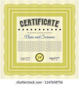 Yellow Certificate or diploma template. Artistry design. Customizable, Easy to edit and change colors. With complex background. 