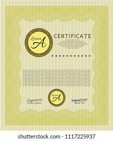 Yellow Certificate or diploma template. With background. Elegant design. Customizable, Easy to edit and change colors. 