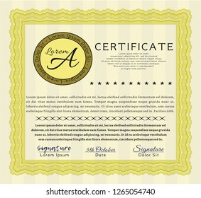 Yellow Certificate or diploma template. With background. Excellent design. Customizable, Easy to edit and change colors. 