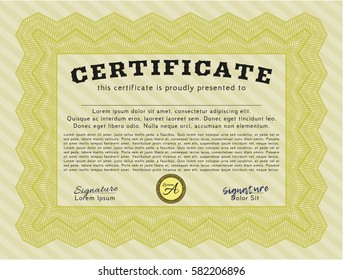 Yellow Certificate or diploma template. With background. Customizable, Easy to edit and change colors. Nice design. 