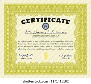 Yellow Certificate or diploma template. With complex background. Nice design. Customizable, Easy to edit and change colors. 