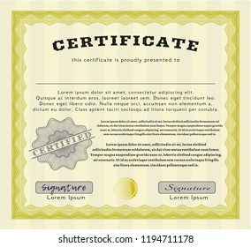 Yellow Certificate or diploma template. Complex background. Customizable, Easy to edit and change colors. Excellent design. 