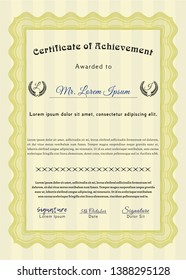 Yellow Certificate or diploma template. Complex background. Artistry design. Customizable, Easy to edit and change colors. 
