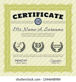 Yellow Certificate or diploma template. Complex background. Customizable, Easy to edit and change colors. Modern design. 