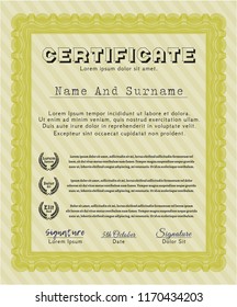 Yellow Certificate or diploma template. Customizable, Easy to edit and change colors. Easy to print. Money Pattern. 