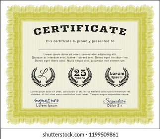Yellow Certificate or diploma template. Customizable, Easy to edit and change colors. With complex background. Good design. 