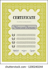 Yellow Certificate or diploma template. Customizable, Easy to edit and change colors. Printer friendly. Retro design. 