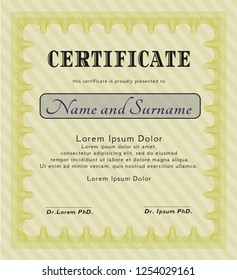 Yellow Certificate or diploma template. Customizable, Easy to edit and change colors. Complex background. Beauty design. 