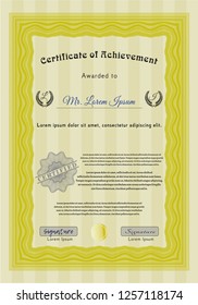Yellow Certificate or diploma template. Customizable, Easy to edit and change colors. With guilloche pattern and background. Perfect design. 