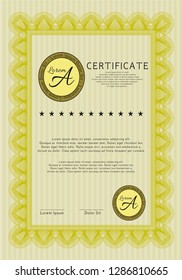 Yellow Certificate or diploma template. Customizable, Easy to edit and change colors. Easy to print. Sophisticated design. 