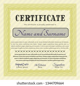 Yellow Certificate or diploma template. Customizable, Easy to edit and change colors. Complex background. Modern design. 